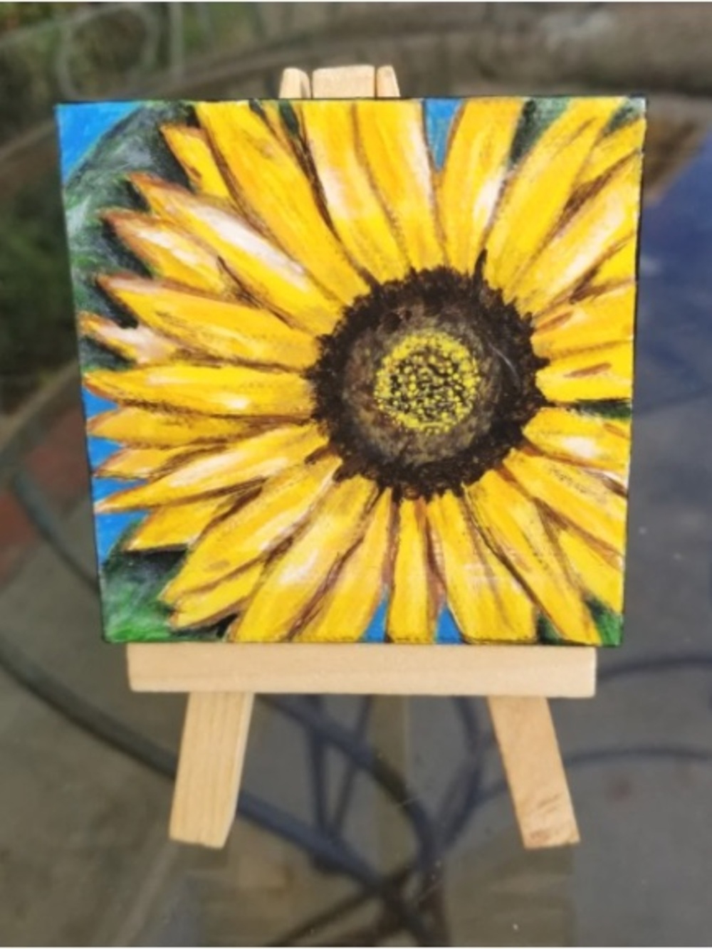 Handpainted Sunflower on Mini Canvas - Size 3"×3"